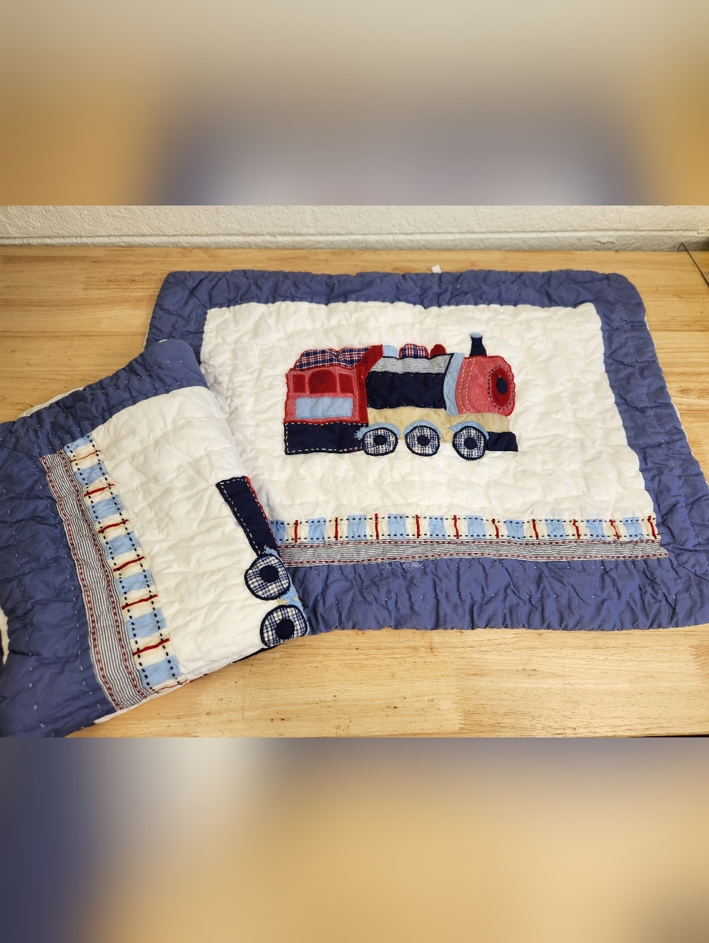 Pottery Barn Kids Quilted Pillow Shams Set of 2 Train Railroad Theme NOS